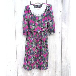 Lisa II Vintage CottageCore GrannyCore Floral Modest Pleated Midi Dress Size 20